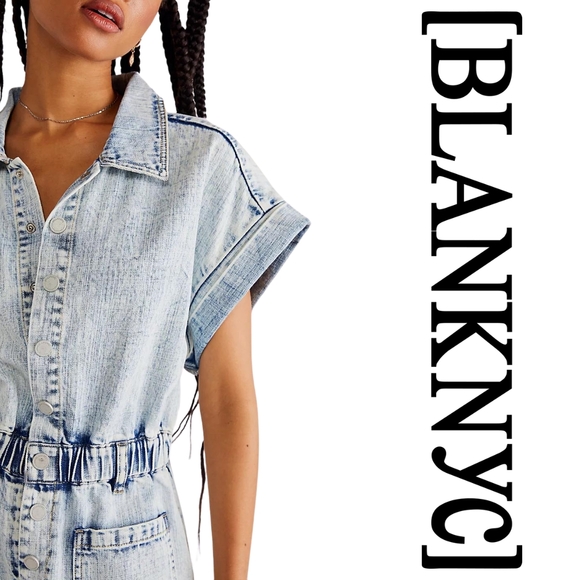 BLANK NYC - Time Zone Acid Wash Denim Short Sleeve Romper - XSmall - Picture 12 of 14